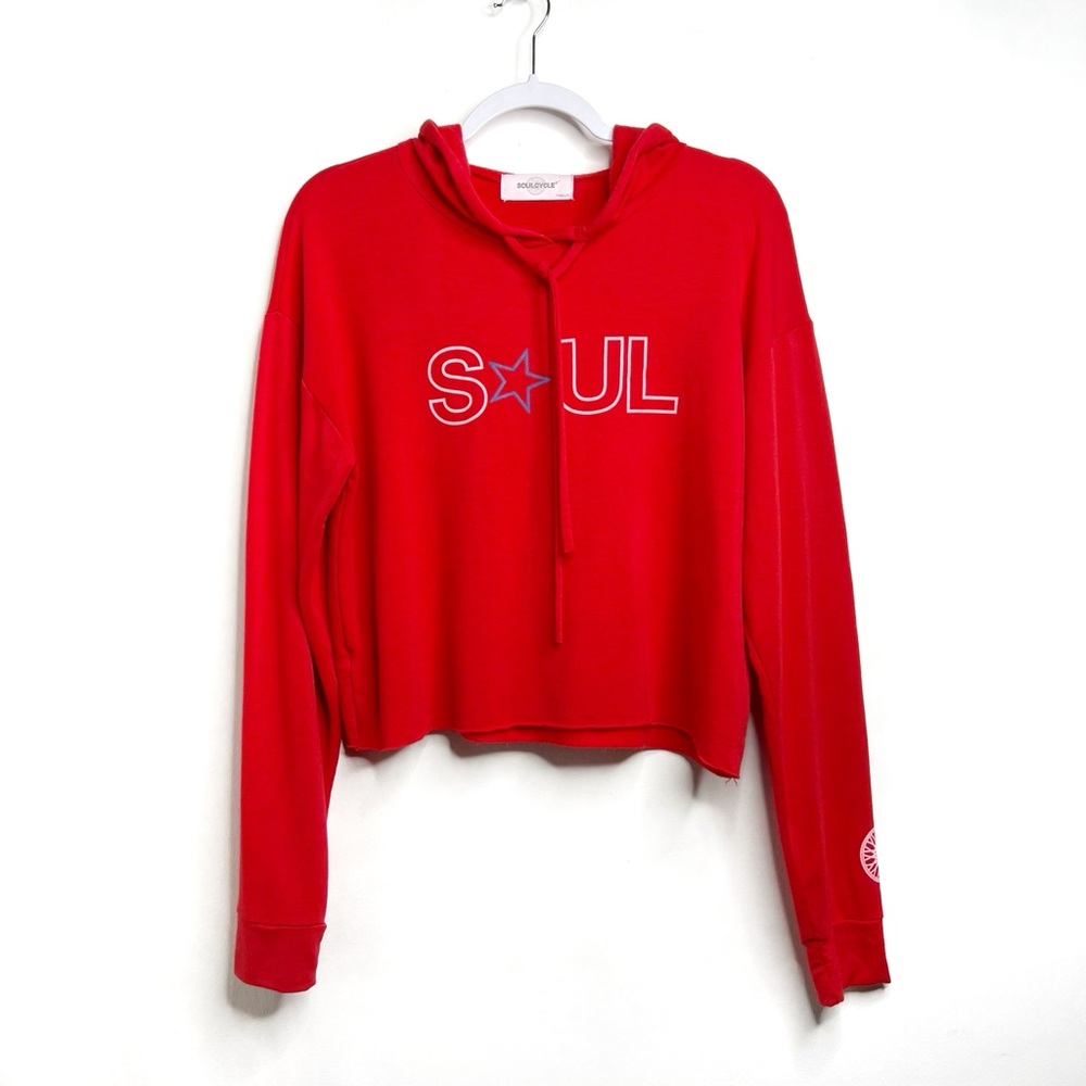 Soulcycle Women's Cropped Long Sleeve Red Graphic Hoodie